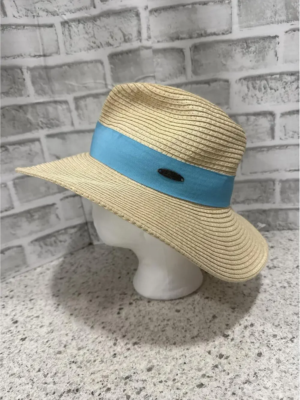 Panama Jack Straw Sun Hat with Buckle and Blue Band